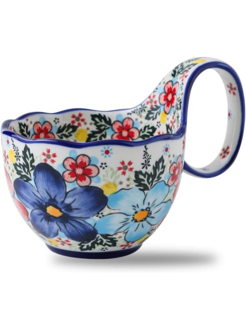 Large 18oz Handpainted Ceramic Soup Bowl with Handle - Dishwasher & Microwave